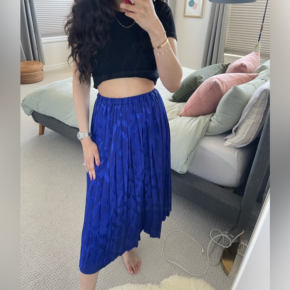 Vintage Sapphire Blue Pleated Midi Skirt